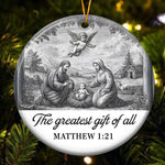 Nativity Scene Blue Toile De Jouy Christmas Holy Family - Ceramic Ornament