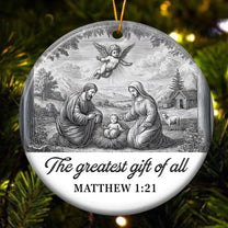 Nativity Scene Blue Toile De Jouy Christmas Holy Family - Ceramic Ornament