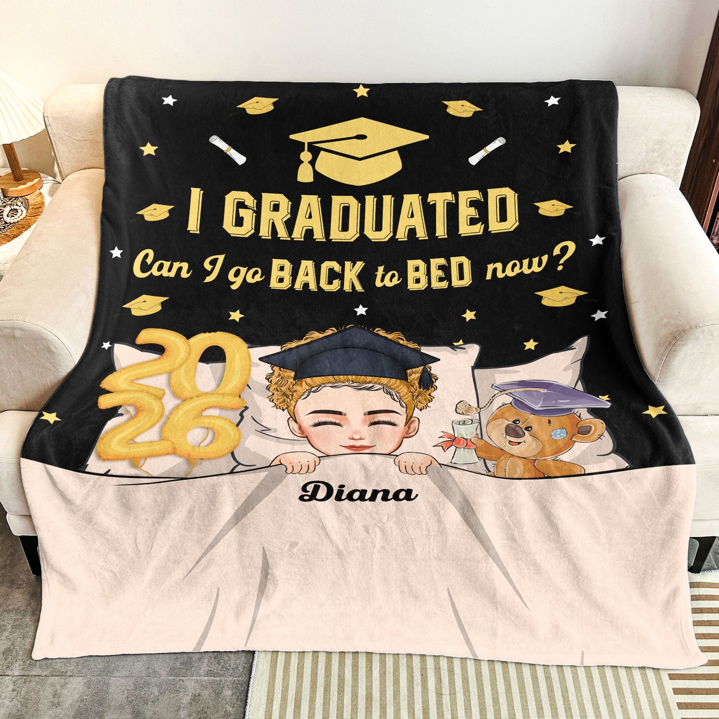 Blanket Graduation Can I Go Back To Bed Now - Personalized Blanket