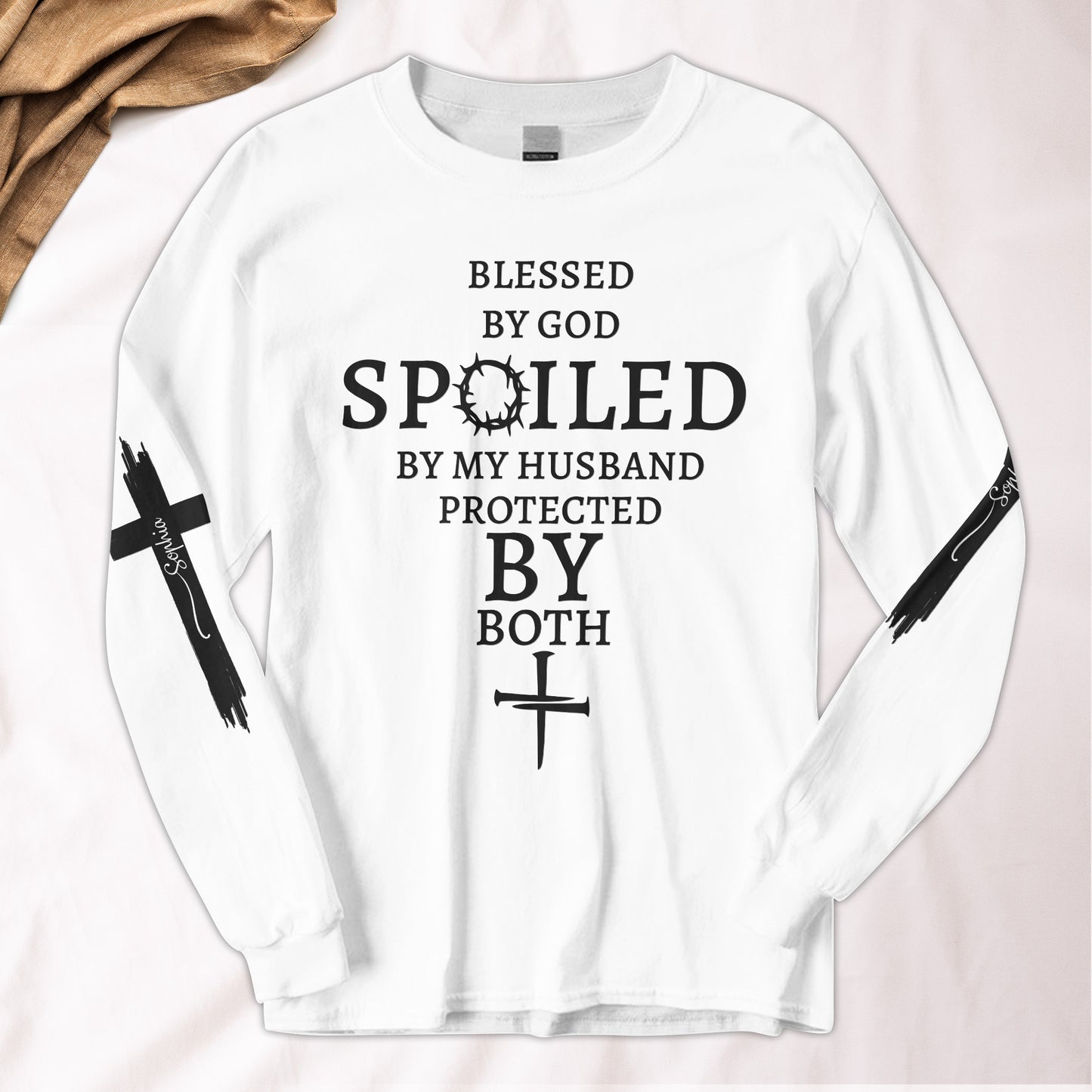 Blessed By God Spoiled By My Husband Custom Her Name - Custom Long Sleeve T-Shirt