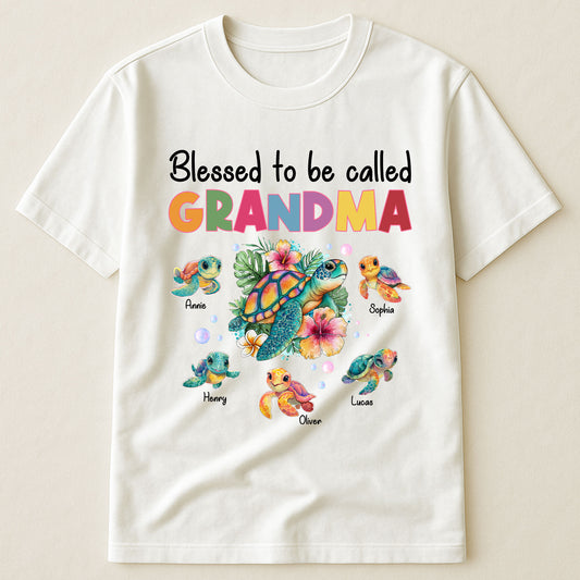 Blessed To Be Called Grandma Nana Gigi Sea Turtle With Hibiscus - Personalized Shirt
