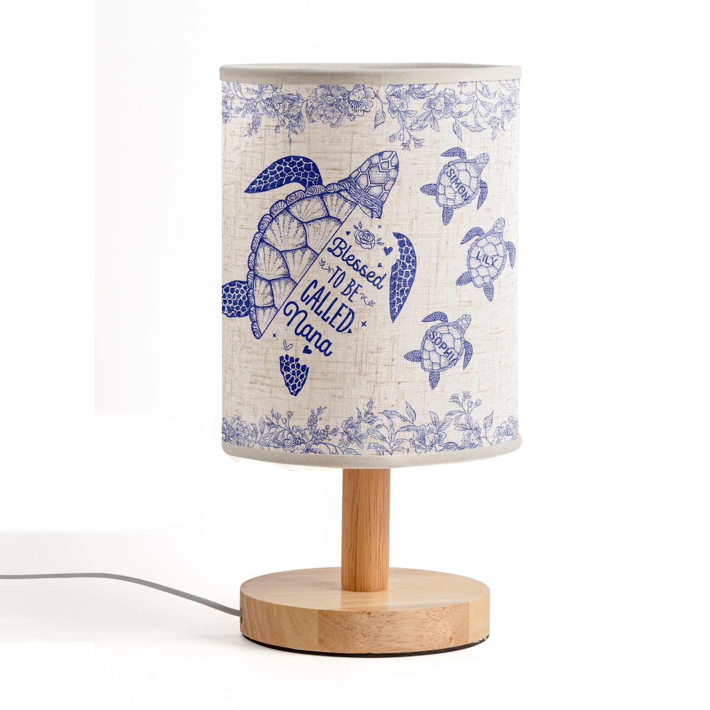 Blessed To Be Called Grandma Nana Turtle Toile De Jouy - Personalized Fabric Lamp