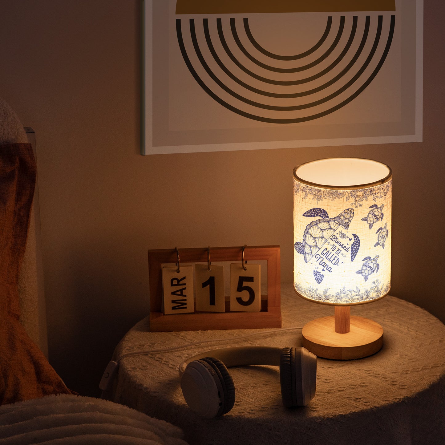 Blessed To Be Called Grandma Nana Turtle Toile De Jouy - Personalized Fabric Lamp