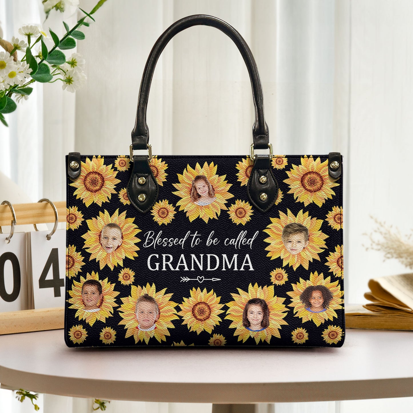 Blessed To Be Called Grandma - Personalized Photo Leather Bag