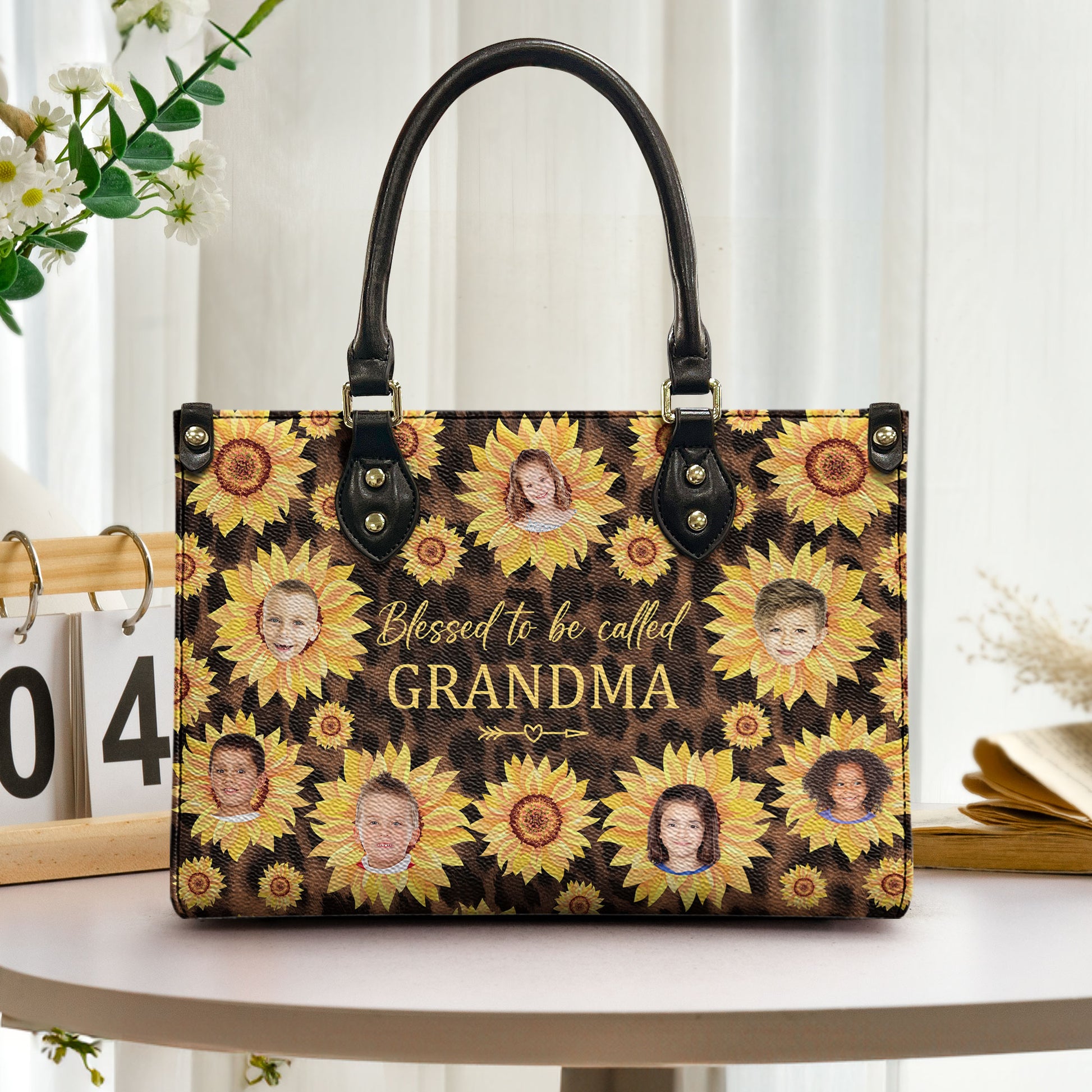 Blessed To Be Called Grandma - Personalized Photo Leather Bag