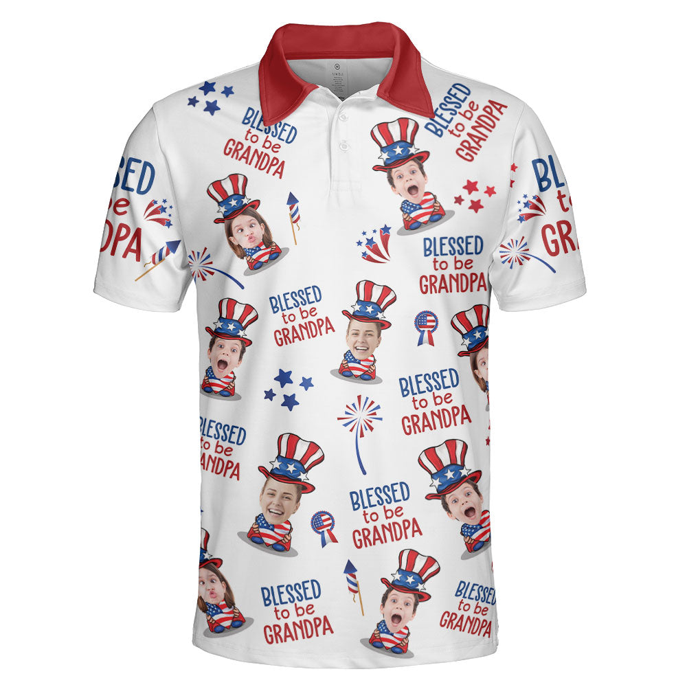 Blessed To Be Grandpa - Personalized Photo Polo Shirt