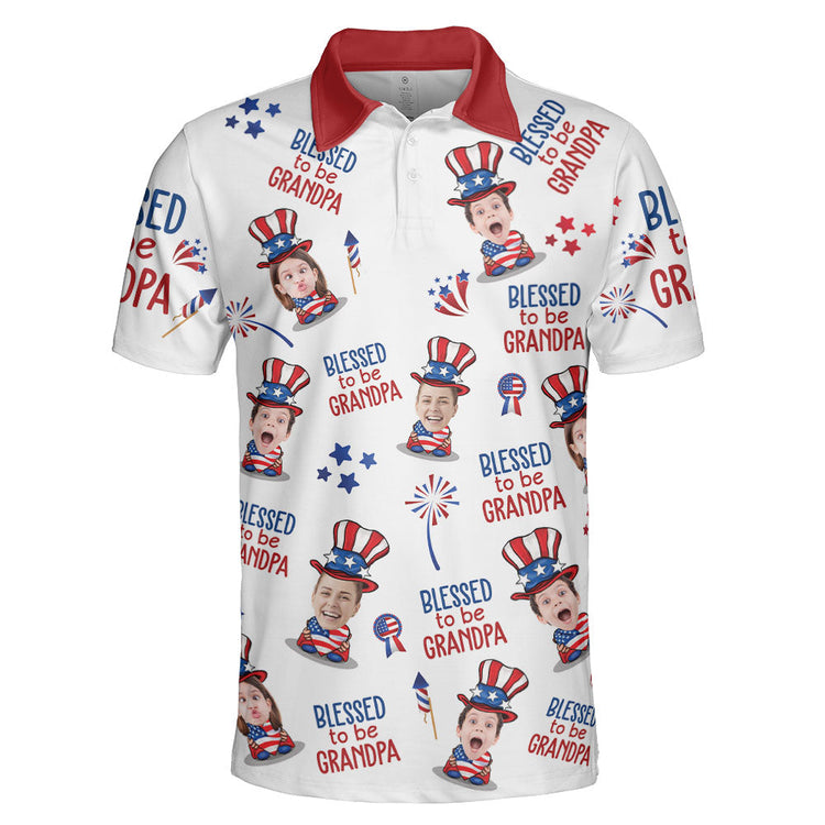 Blessed To Be Grandpa - Personalized Photo Polo Shirt