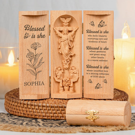 Blessed-Is-She-Faith-Gift-For-Her-Personalized-Openable-Wooden-Cylinder-Sculpture-of-Jesus-1