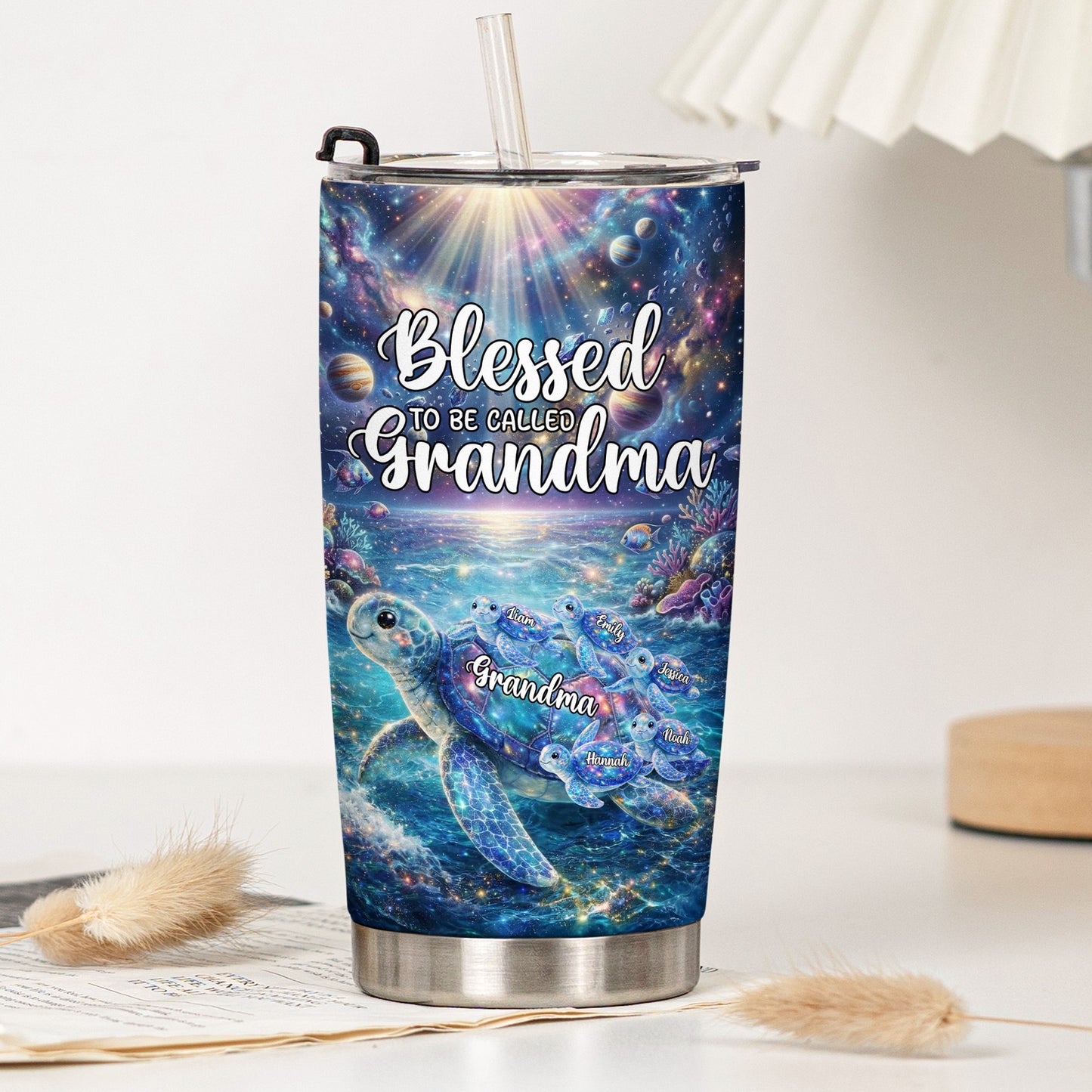 Blessed-To-Being-Called-Grandma-Turtle-With-Kids'-Names-Personalized-Tumbler-4