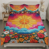 Boho Hippy Mushroom Sunrise Background - Custom Quilt Set