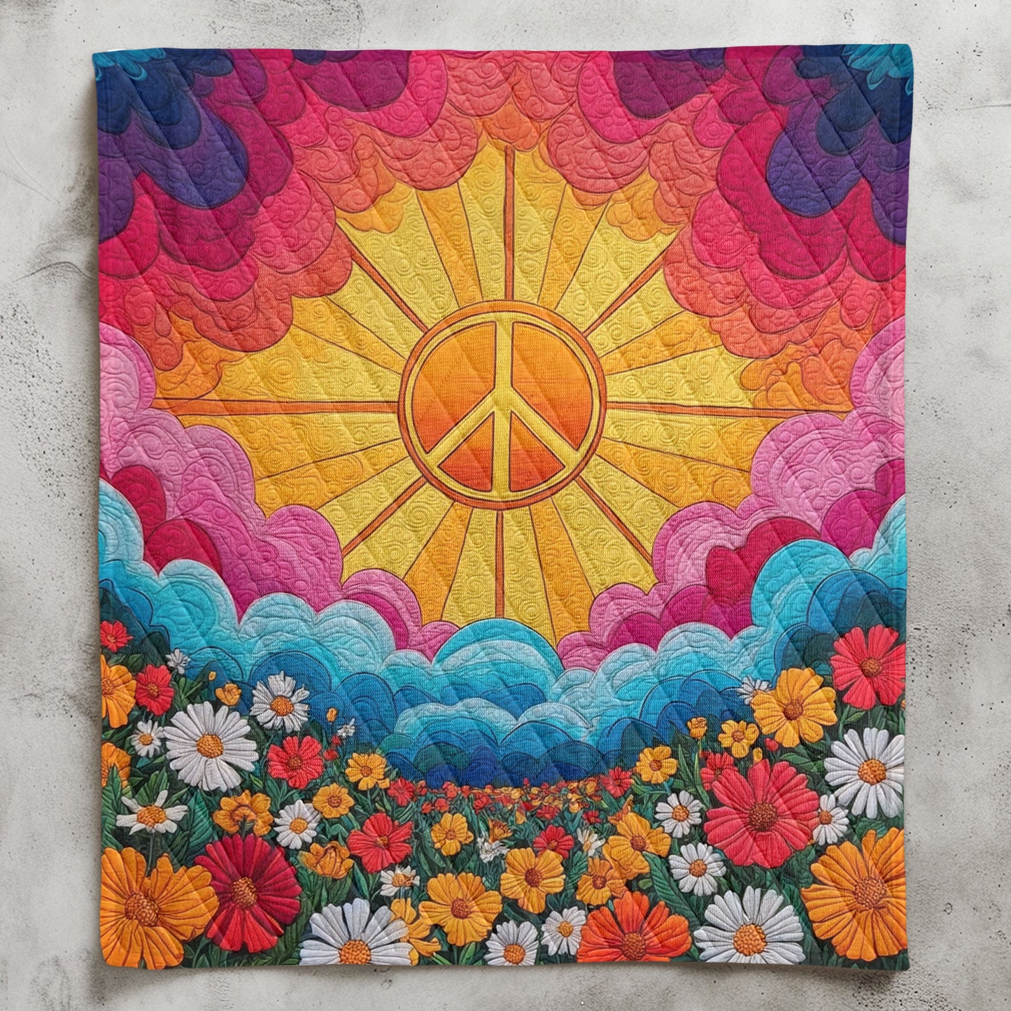Boho Hippy Mushroom Sunrise Background - Custom Quilt Set