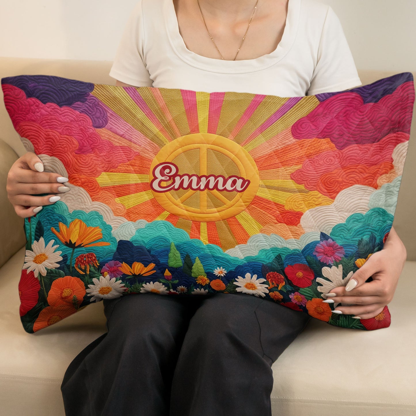 Boho Hippy Mushroom Sunrise Background - Custom Quilt Set