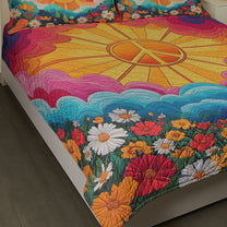 Boho Hippy Mushroom Sunrise Background - Custom Quilt Set