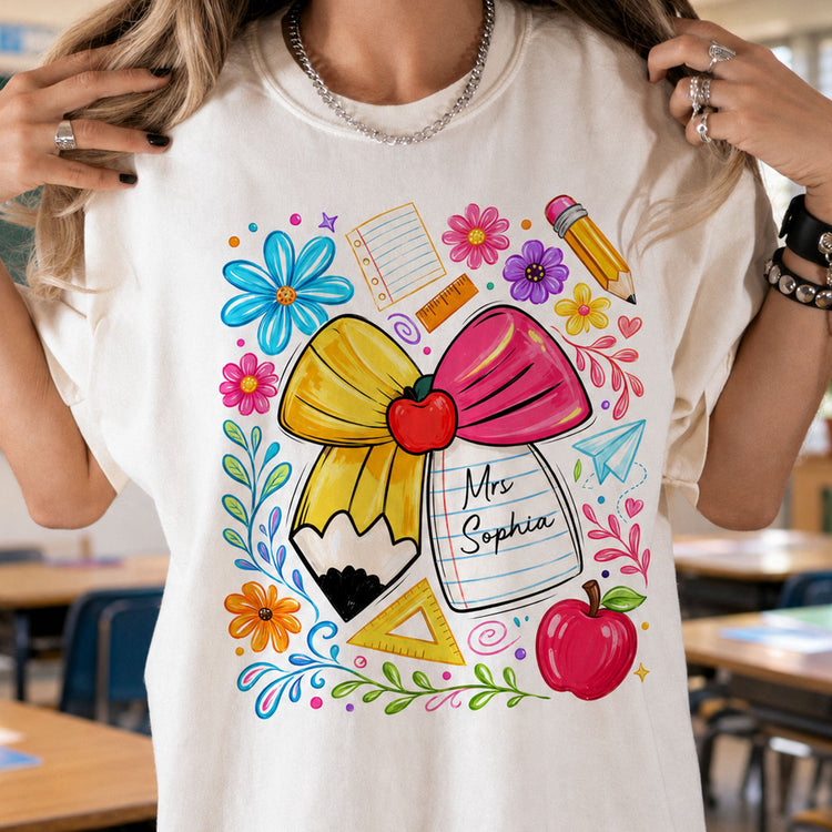 Boho_Floral_Bow_Pencil_Personalized_Shirt_1