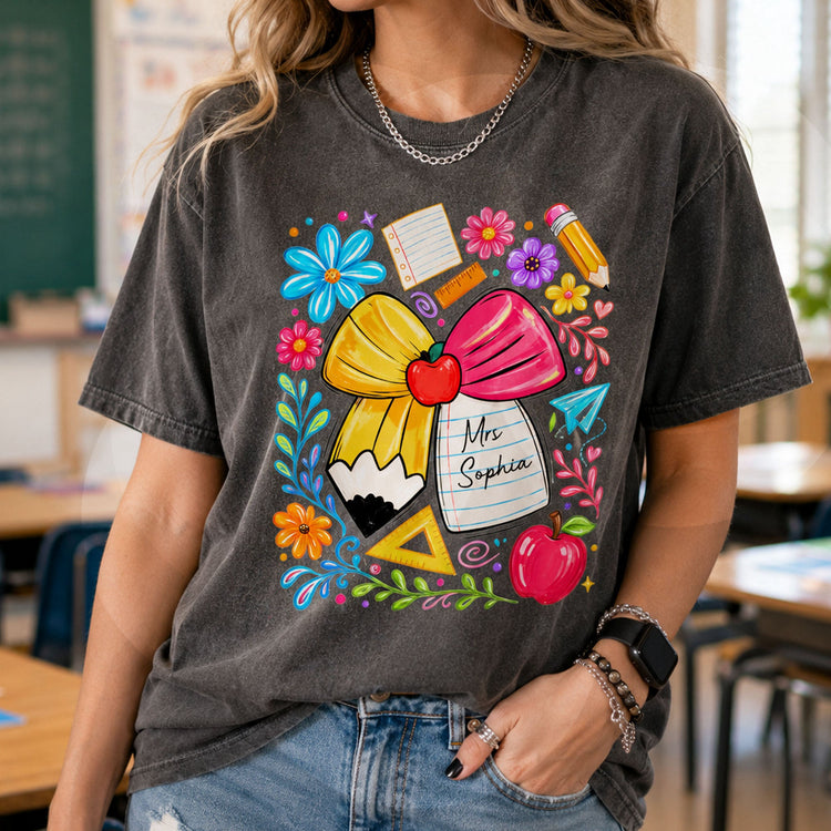 Boho_Floral_Bow_Pencil_Personalized_Shirt_2