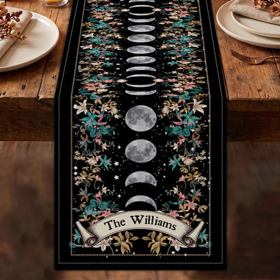 Boho Floral Moon Moon Phases Cycle - Personalized Table Runner