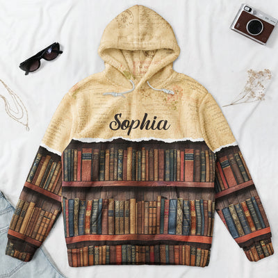 Book Lover Custom Name Vintage Bookshelf - Personalized Hoodie
