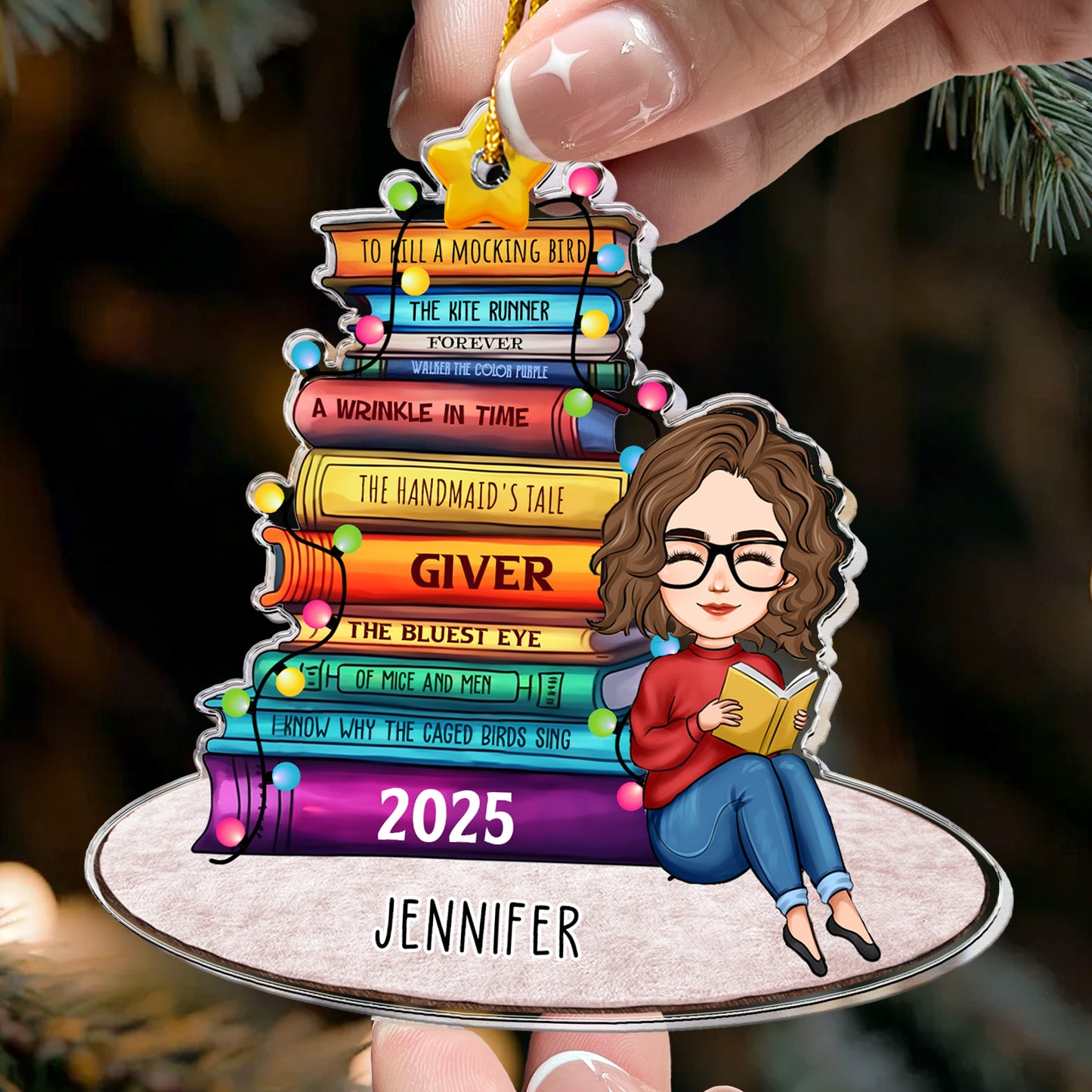 Book List Christmas Tree - Personalized Acrylic Ornament