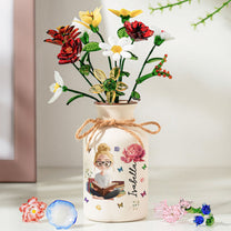 Book Lover, Birth Flower – Personalized Ceramic Vase (Vase Only, Flowers Excluded)