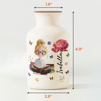 Book Lover, Birth Flower – Personalized Ceramic Vase (Vase Only, Flowers Excluded)
