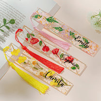 Book Lover, Birth Flower, Custom Name - Personalized Resin Birth Flower Bookmark