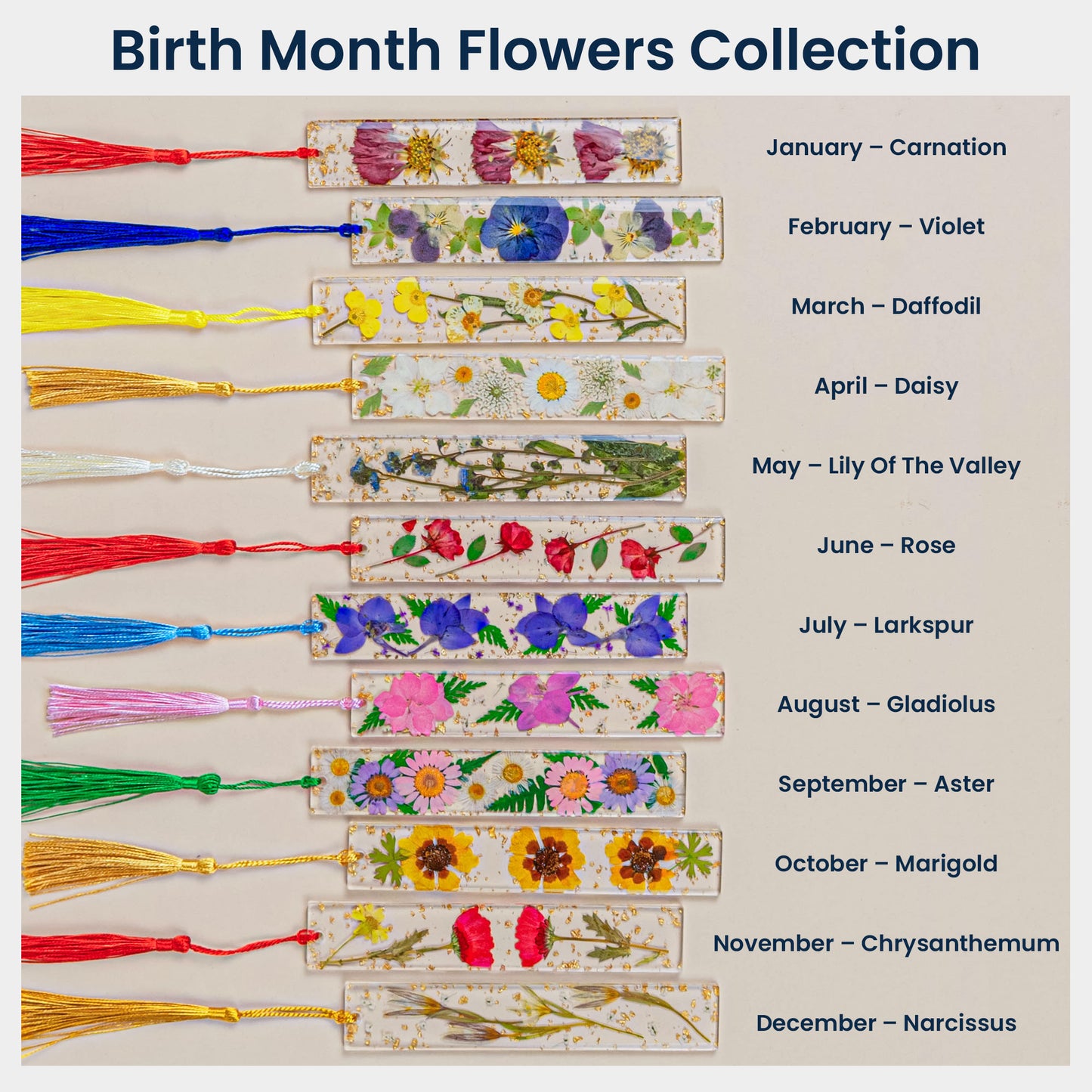 Book Lover, Birth Flower, Custom Name - Personalized Resin Birth Flower Bookmark