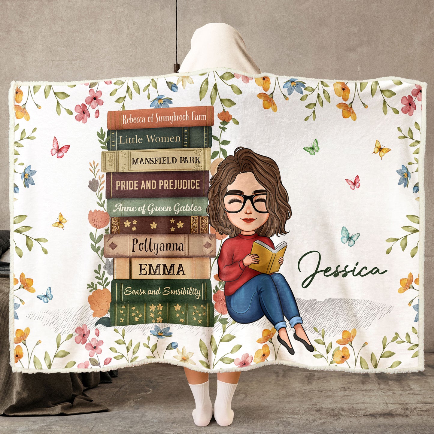 Book Lover, Custom Book Titles - Personalized Wearable Blanket Hoodie