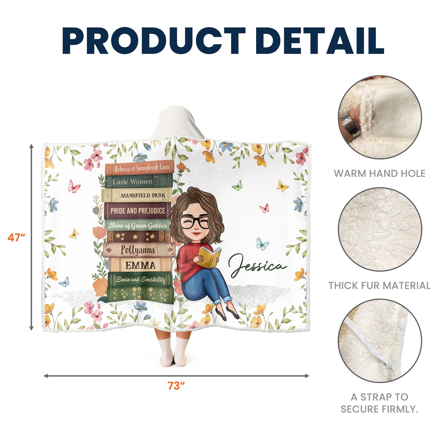 Book Lover, Custom Book Titles - Personalized Wearable Blanket Hoodie