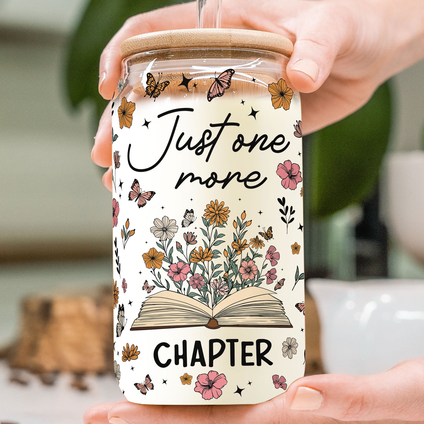 Book Lovers Just One More Chapter - Personalized Clear Glass Cup