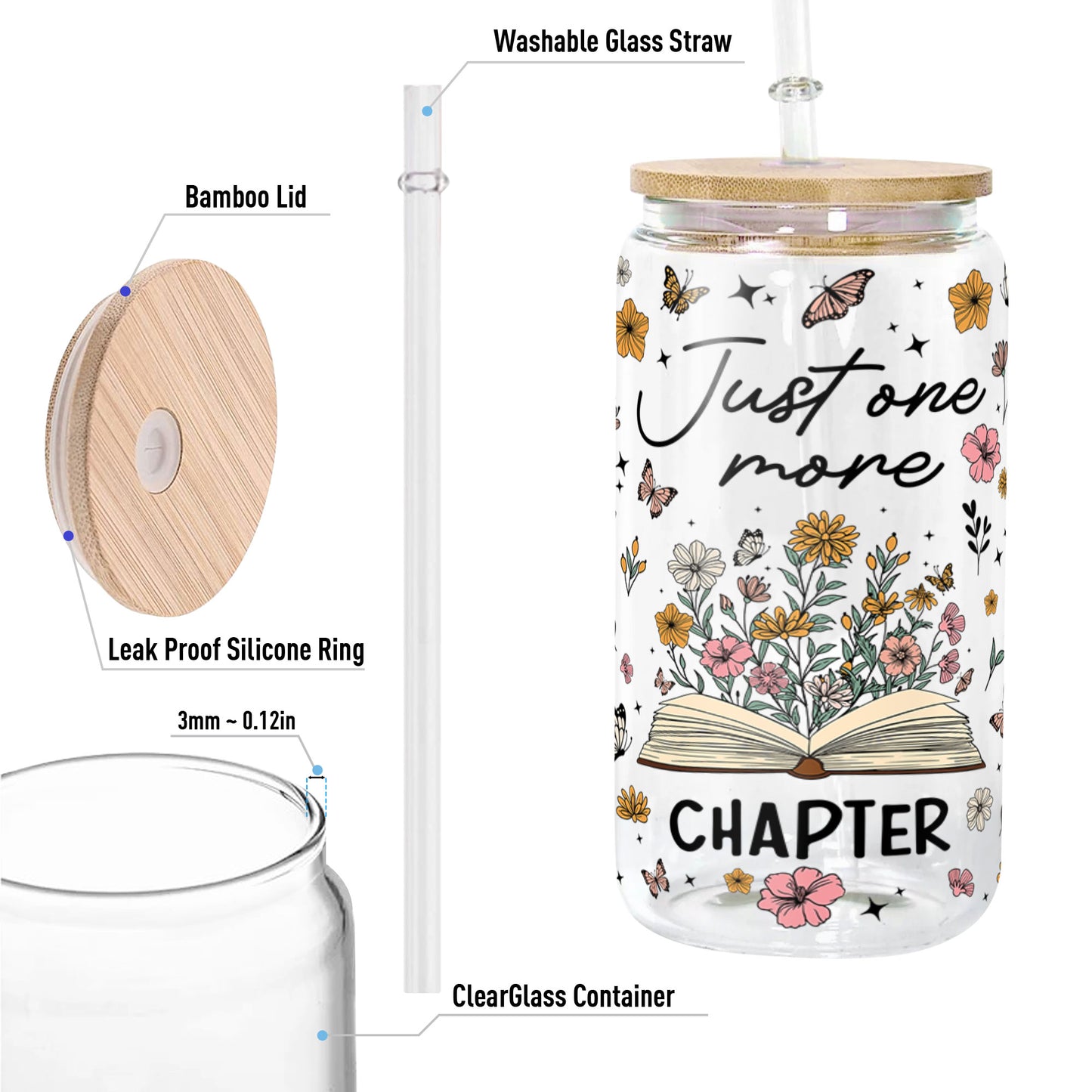 Book Lovers Just One More Chapter - Personalized Clear Glass Cup
