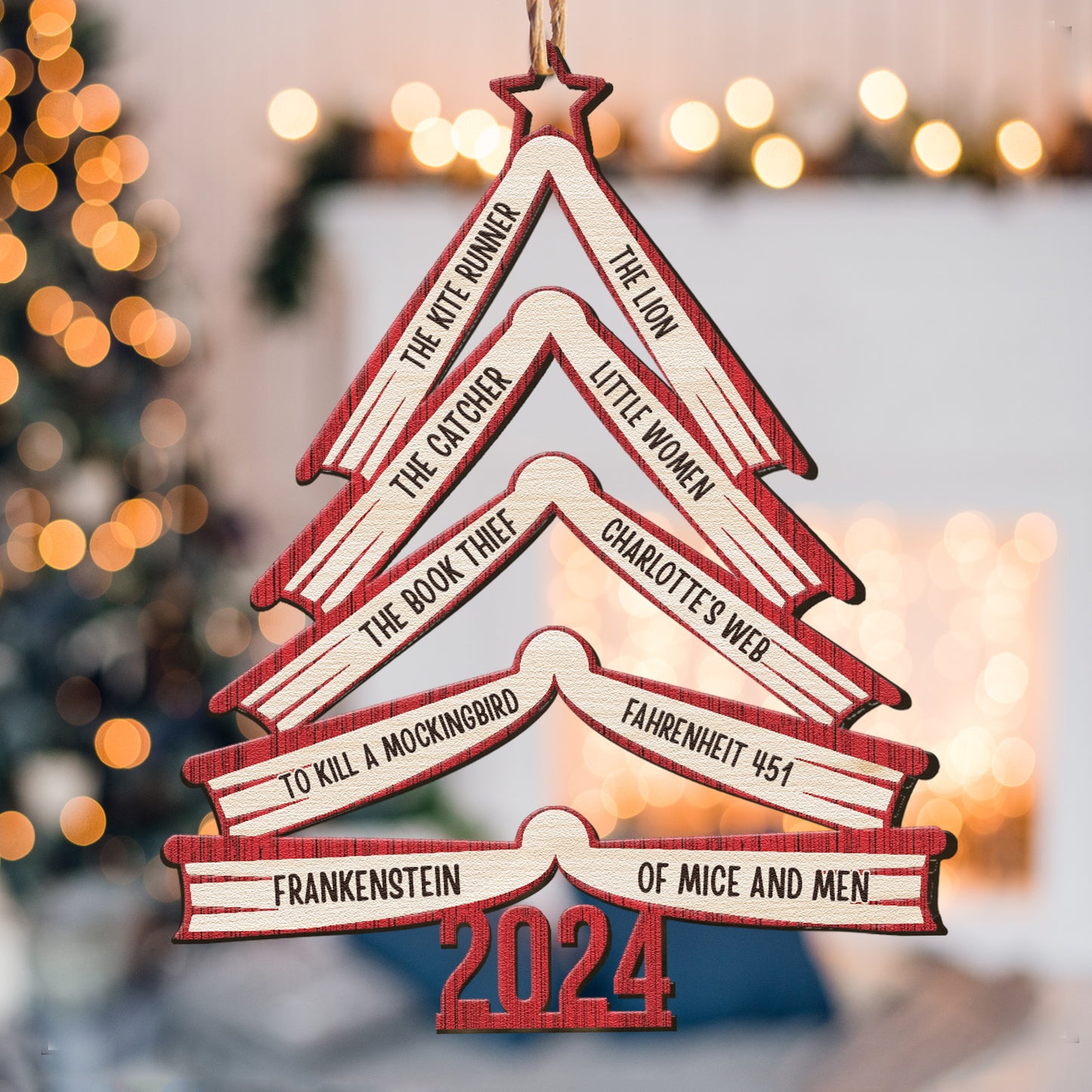 Book Names Christmas Tree 2024 - Personalized Wooden Ornament