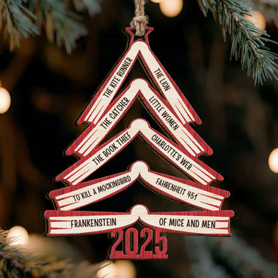 Book Names Christmas Tree 2026 - Personalized Wooden Ornament