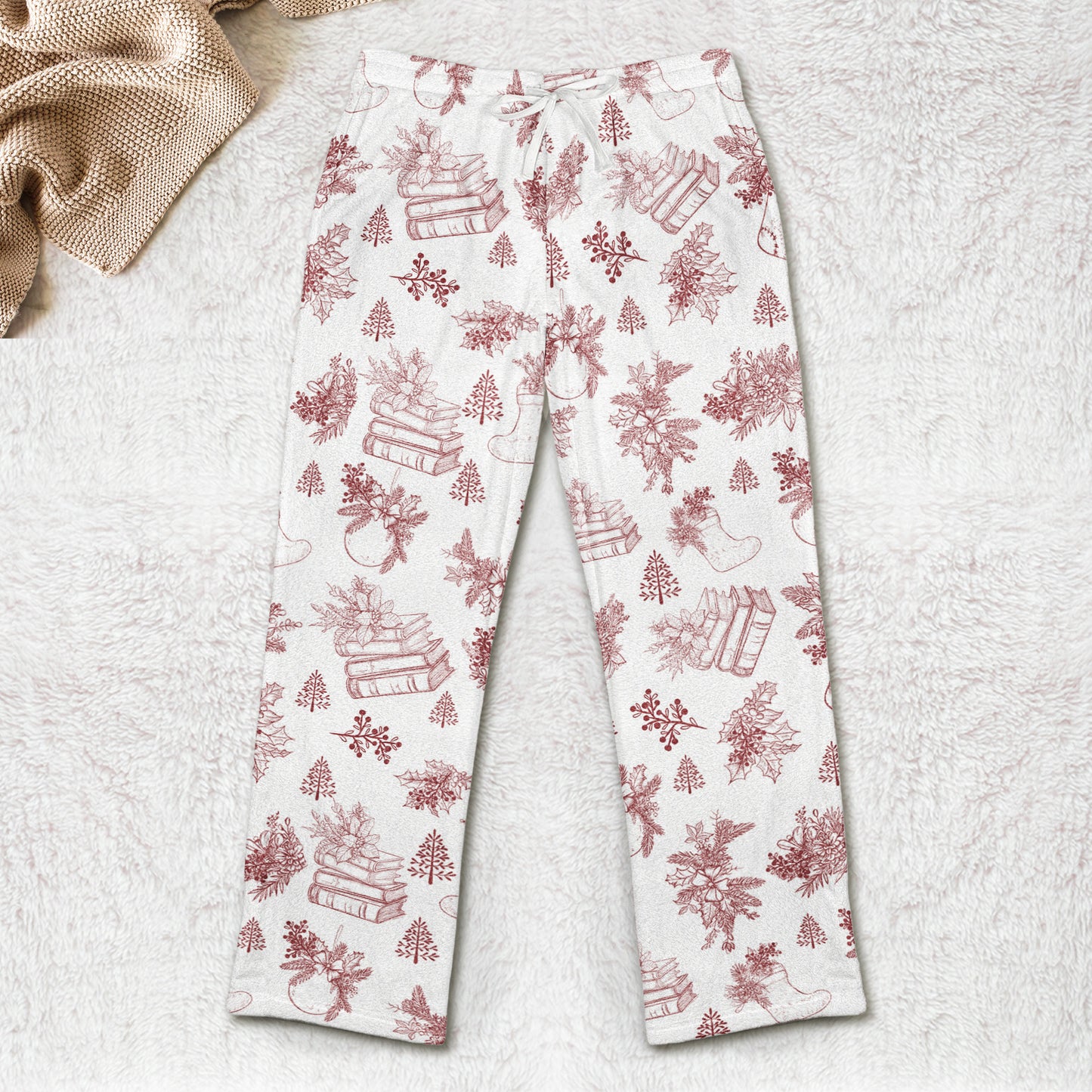 Book, Wine, Baking, Knitting Lover Toile De Jouy - Personalized Fleece Pajama Pants