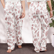 Book, Wine, Baking, Knitting Lover Toile De Jouy - Personalized Fleece Pajama Pants
