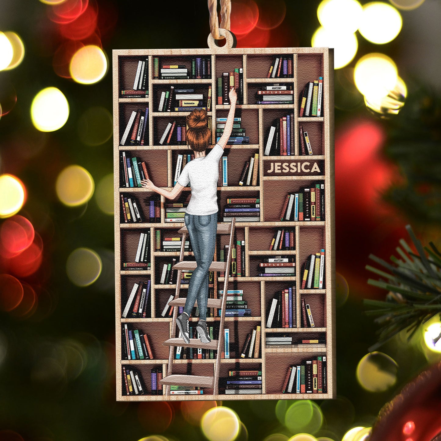 Bookcase Ornament - Personalized Wooden Ornament