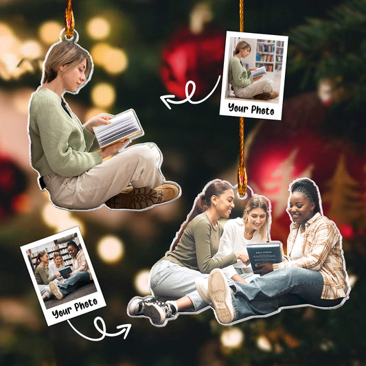 Booklovers Ornament Book Club Christmas Gift - Personalized Acrylic Photo Ornament