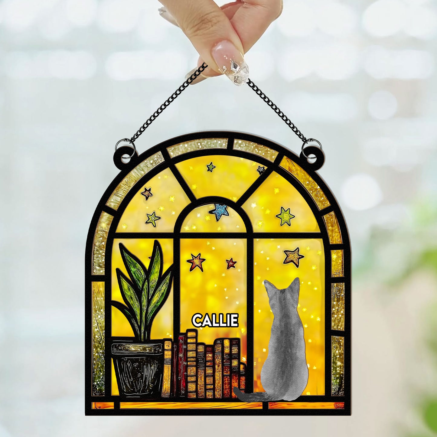 Books And Cats On The Window - Personalized Window Hanging Suncatcher Ornament