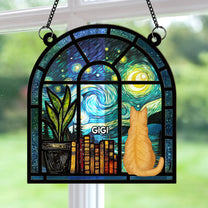 Books And Cats On The Window - Personalized Window Hanging Suncatcher Ornament