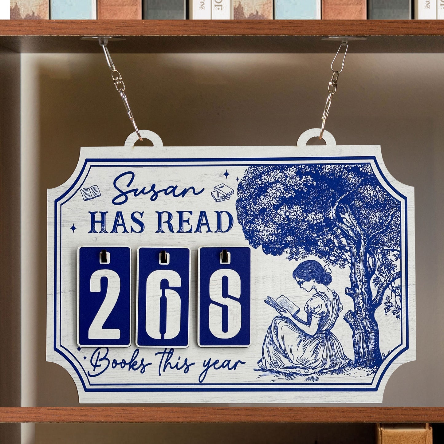 Books Read This Year, Toile De Jouy - Personalized Hanging Bookshelf Counter