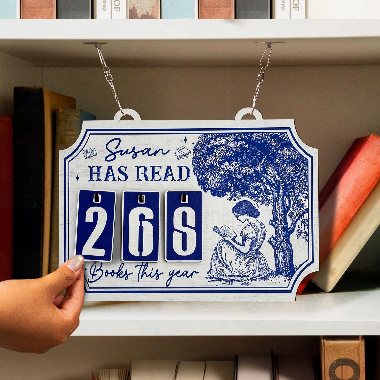 Books Read This Year, Toile De Jouy - Personalized Hanging Bookshelf Counter