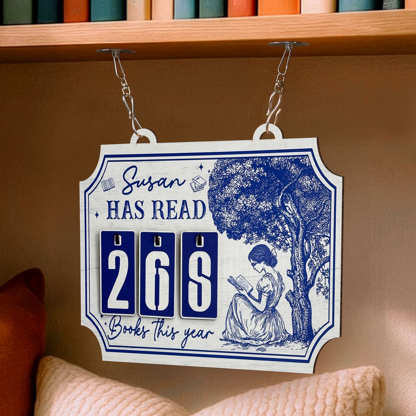 Books Read This Year, Toile De Jouy - Personalized Hanging Bookshelf Counter