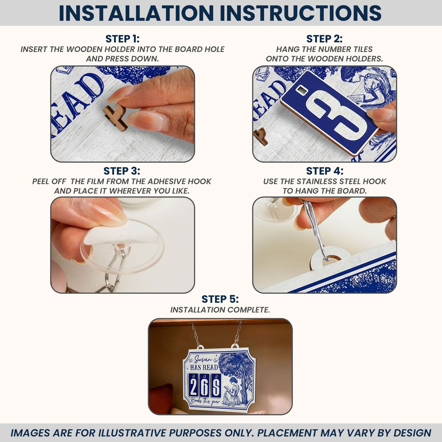 Books Read This Year, Toile De Jouy - Personalized Hanging Bookshelf Counter
