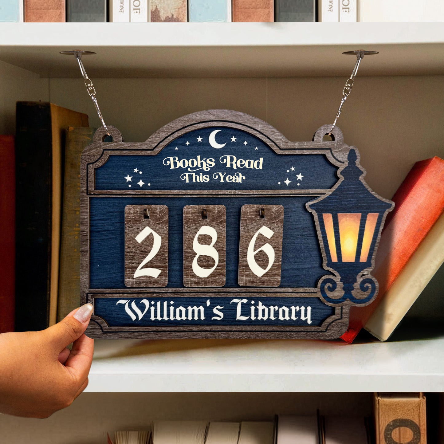 Books Read, Book Lover - Personalized Hanging Bookshelf Counter