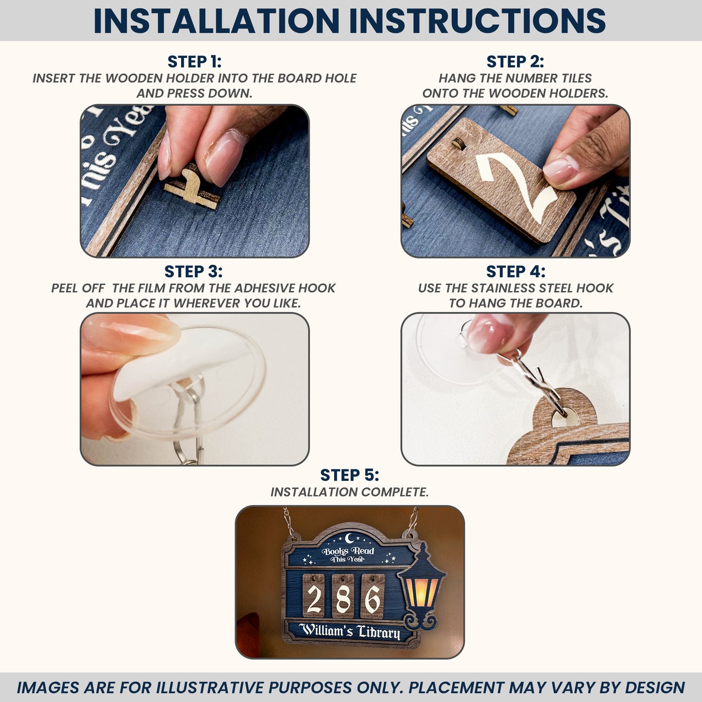 Books Read, Book Lover - Personalized Hanging Bookshelf Counter