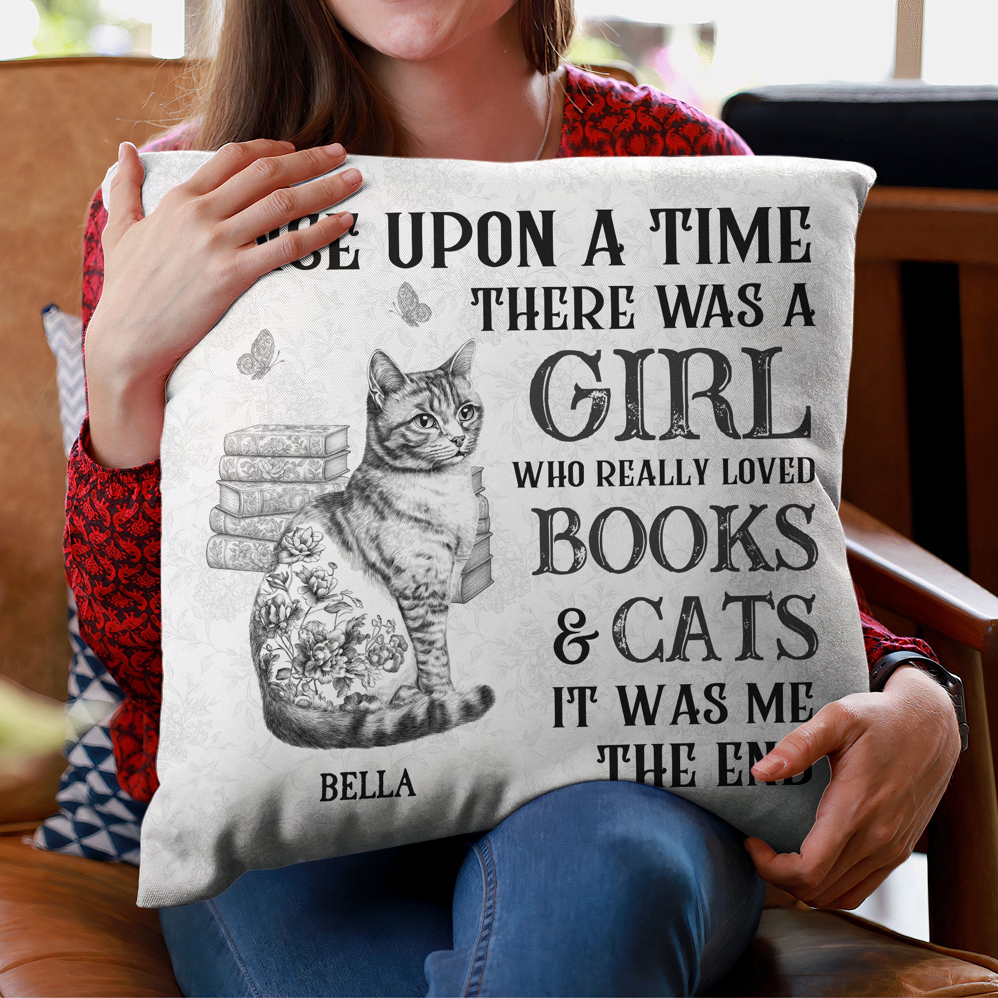 Books & Cats - Cat Toile De Jouy Style - Personalized Pillow (Insert Included)