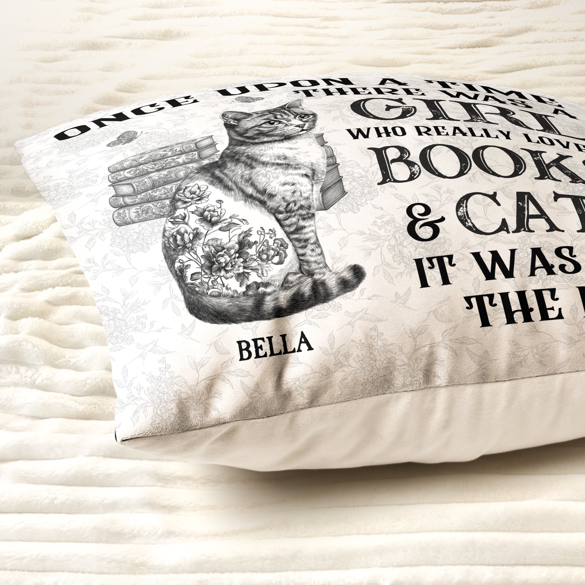 Books & Cats - Cat Toile De Jouy Style - Personalized Pillow (Insert Included)