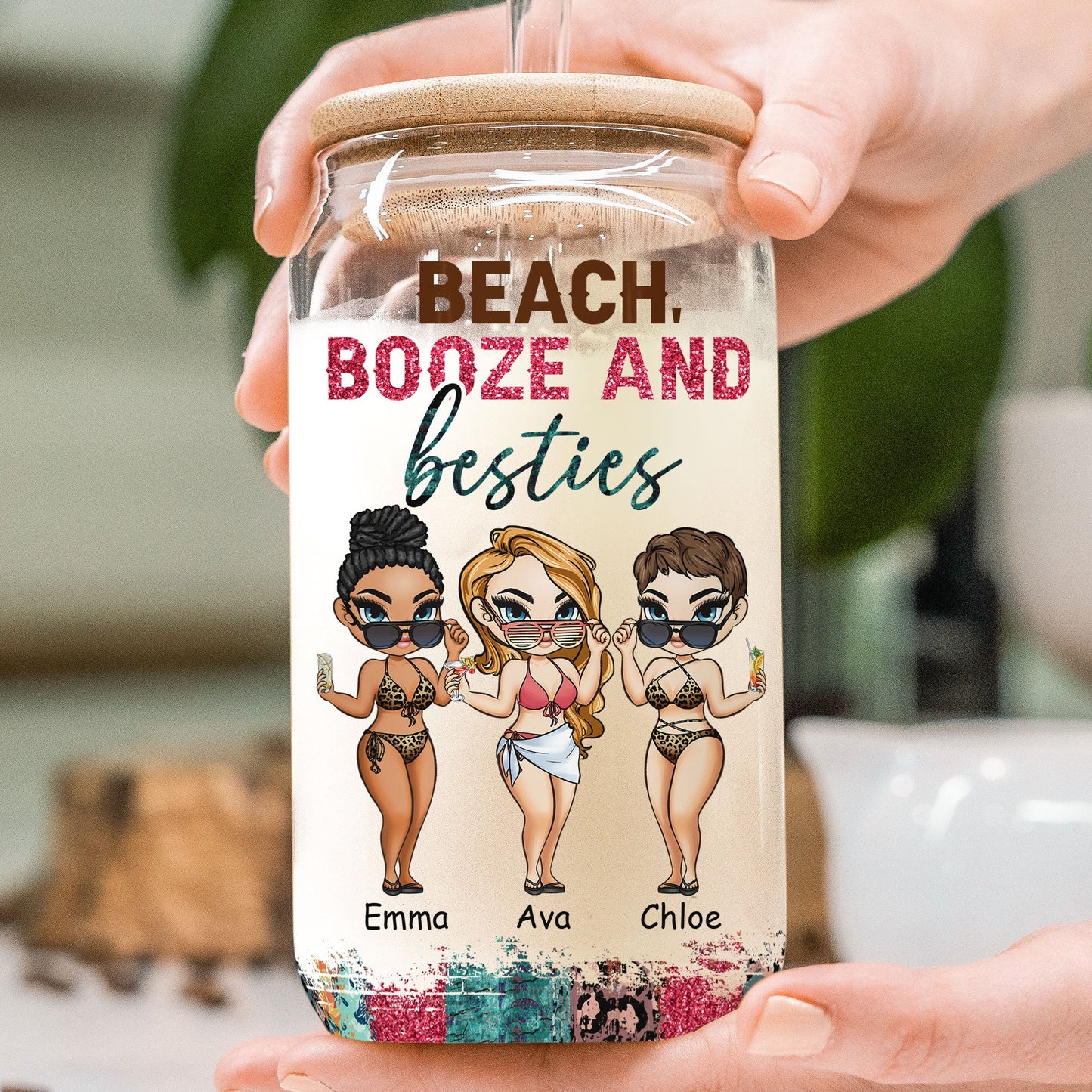 Booze And Besties - Personalized Clear Glass Cup