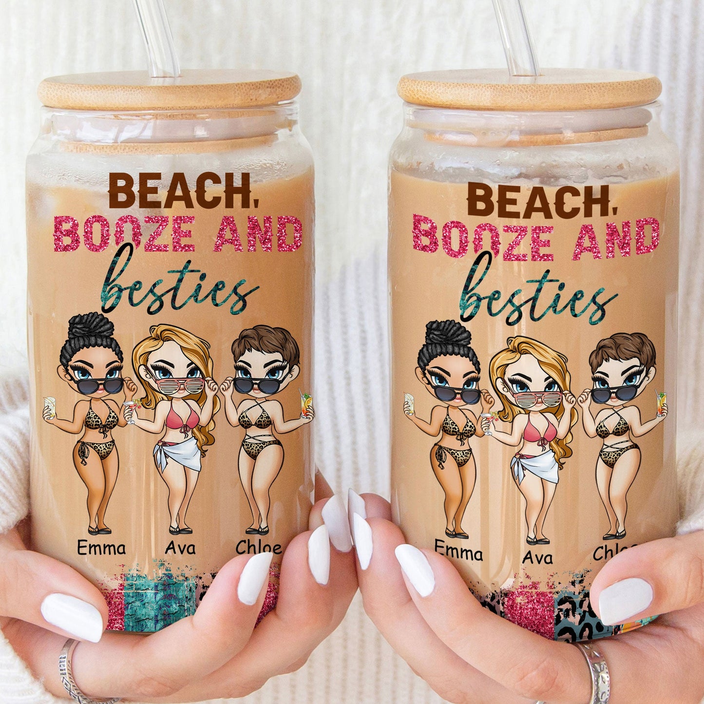 Booze And Besties - Personalized Clear Glass Cup