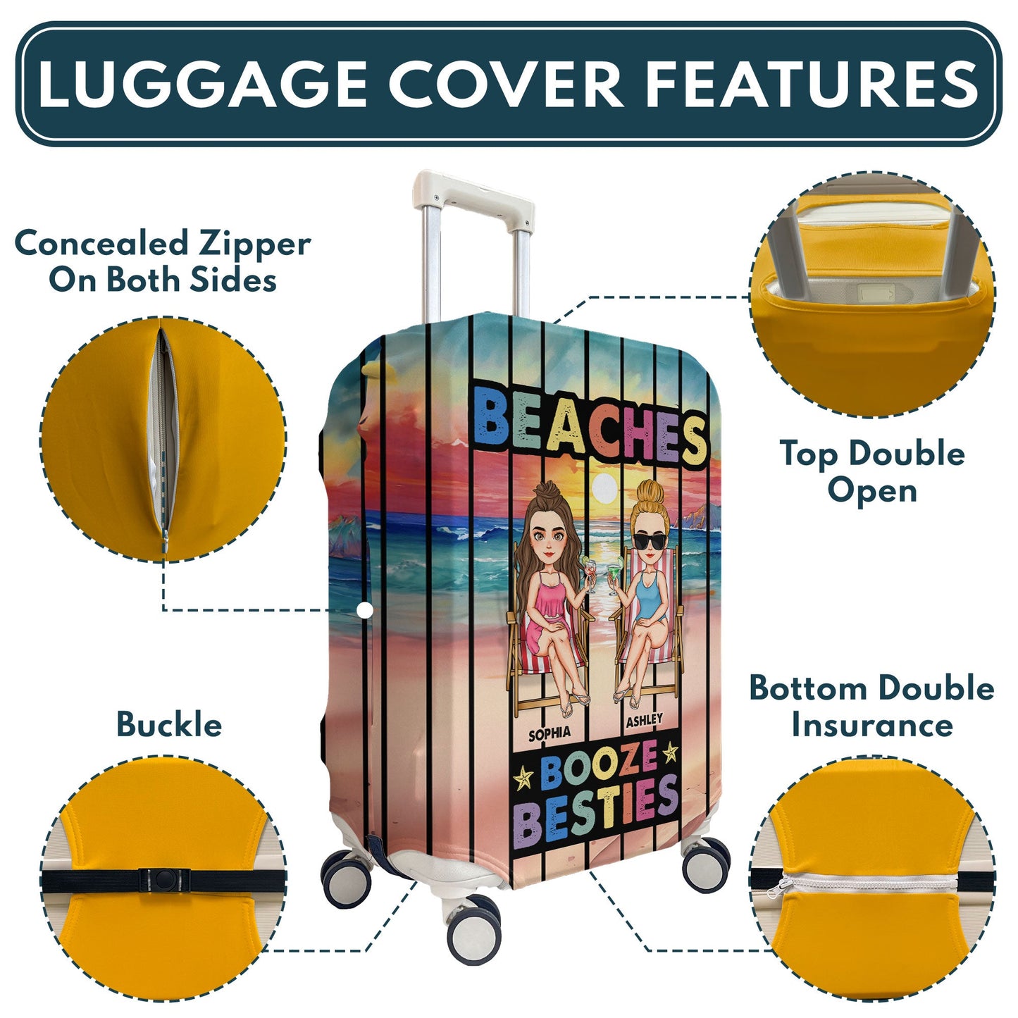 Booze And Besties - Personalized Luggage Cover