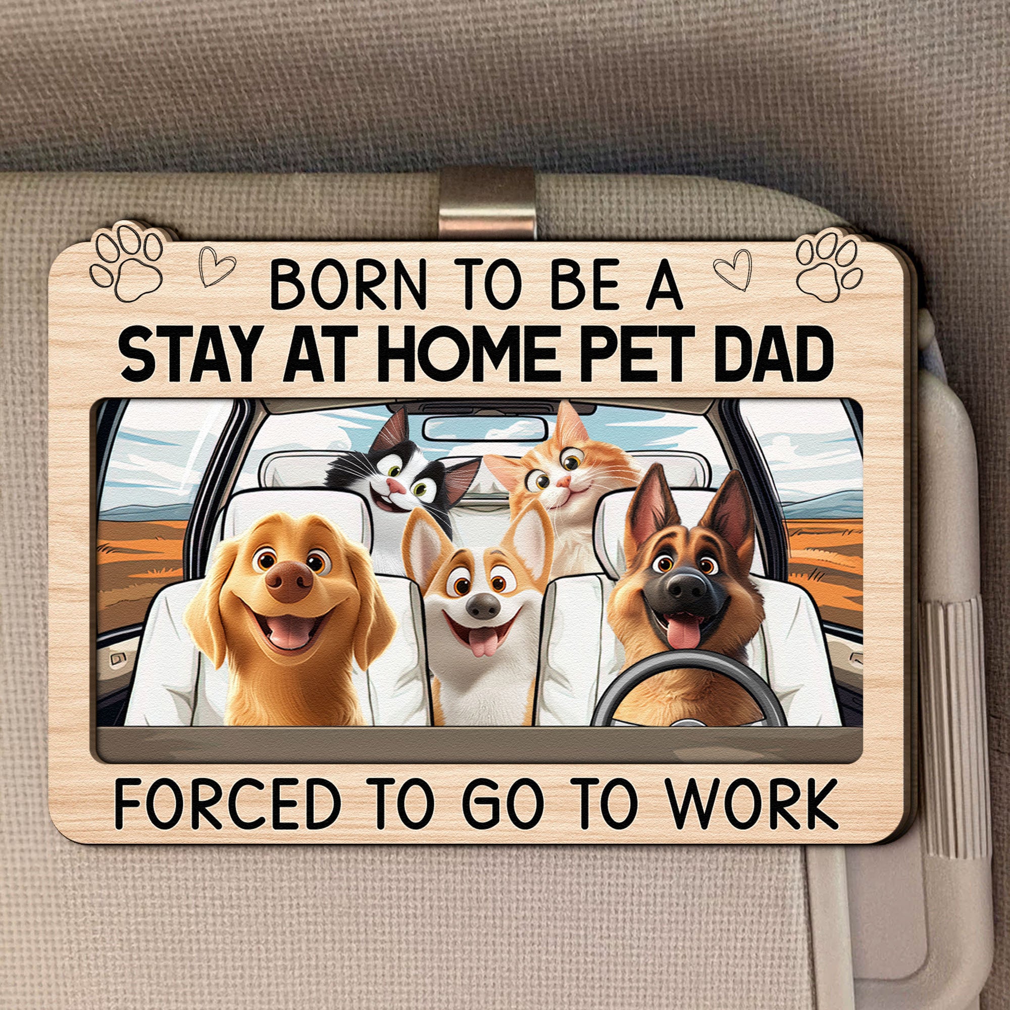 Born To Be A Stay At Home Dog Mom Dad - Personalized Wooden Car Visor Clip
